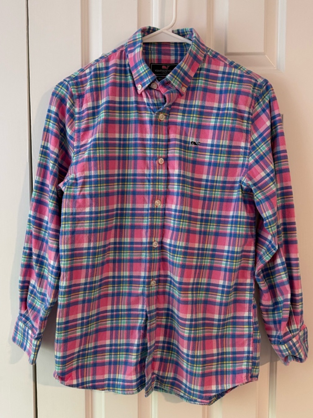 Vineyard Vines Boys Multicolor Plaid Whale Shirt size Med (12-14) Flannel